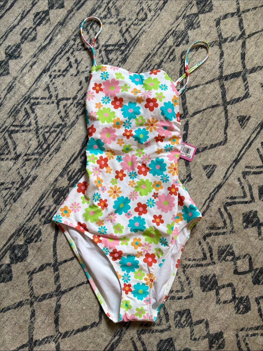 Kids White Floral One-Piece Swimsuit with Multicolor Flowers